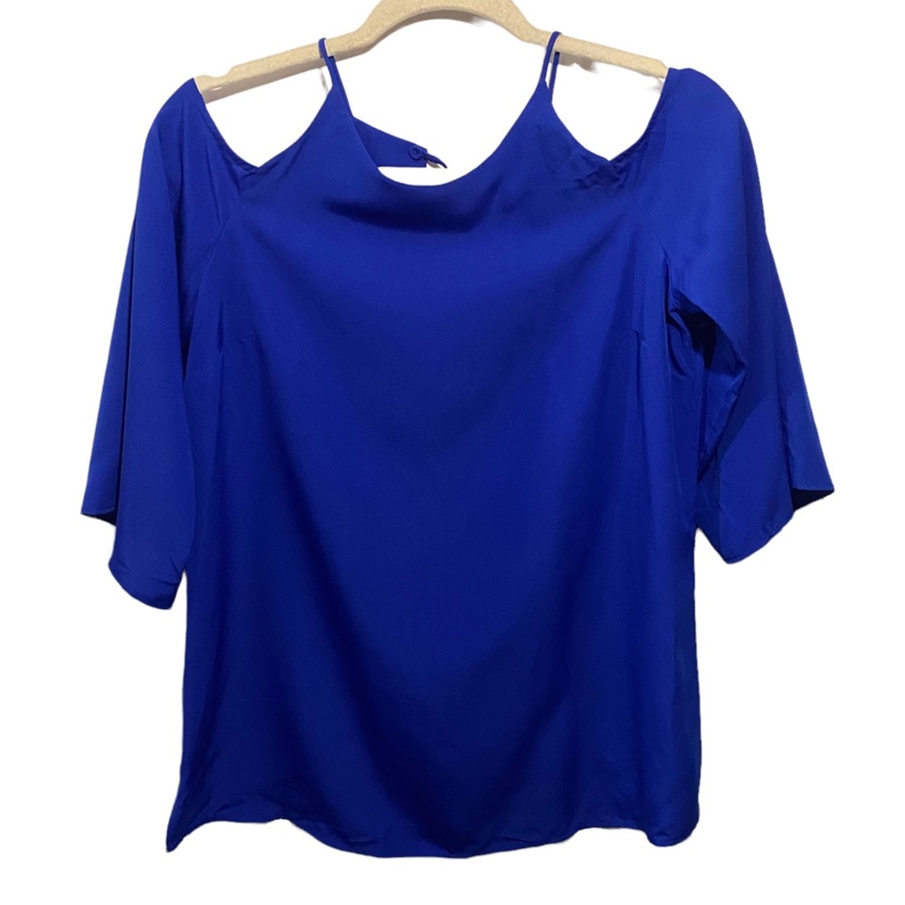 Daniel Rainn for a Pea In The Pod Maternity Sz S Cold Shoulder Blouse Blue